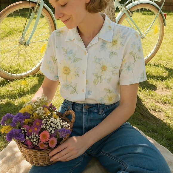 VTG vanity fair / floral button short sleeve shirt - Picture 10 of 10